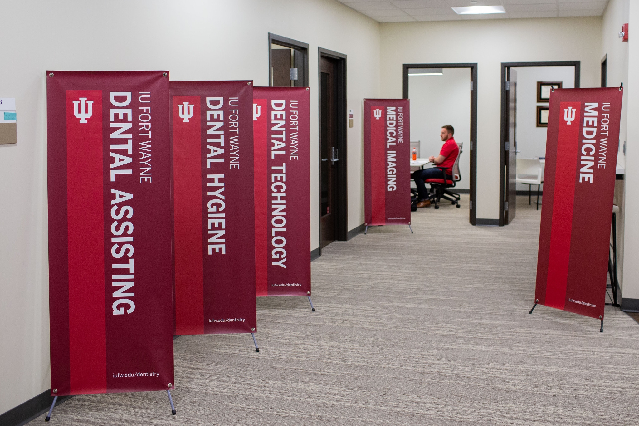 Program banners on display in the Student Central office at IU Fort Wayne.